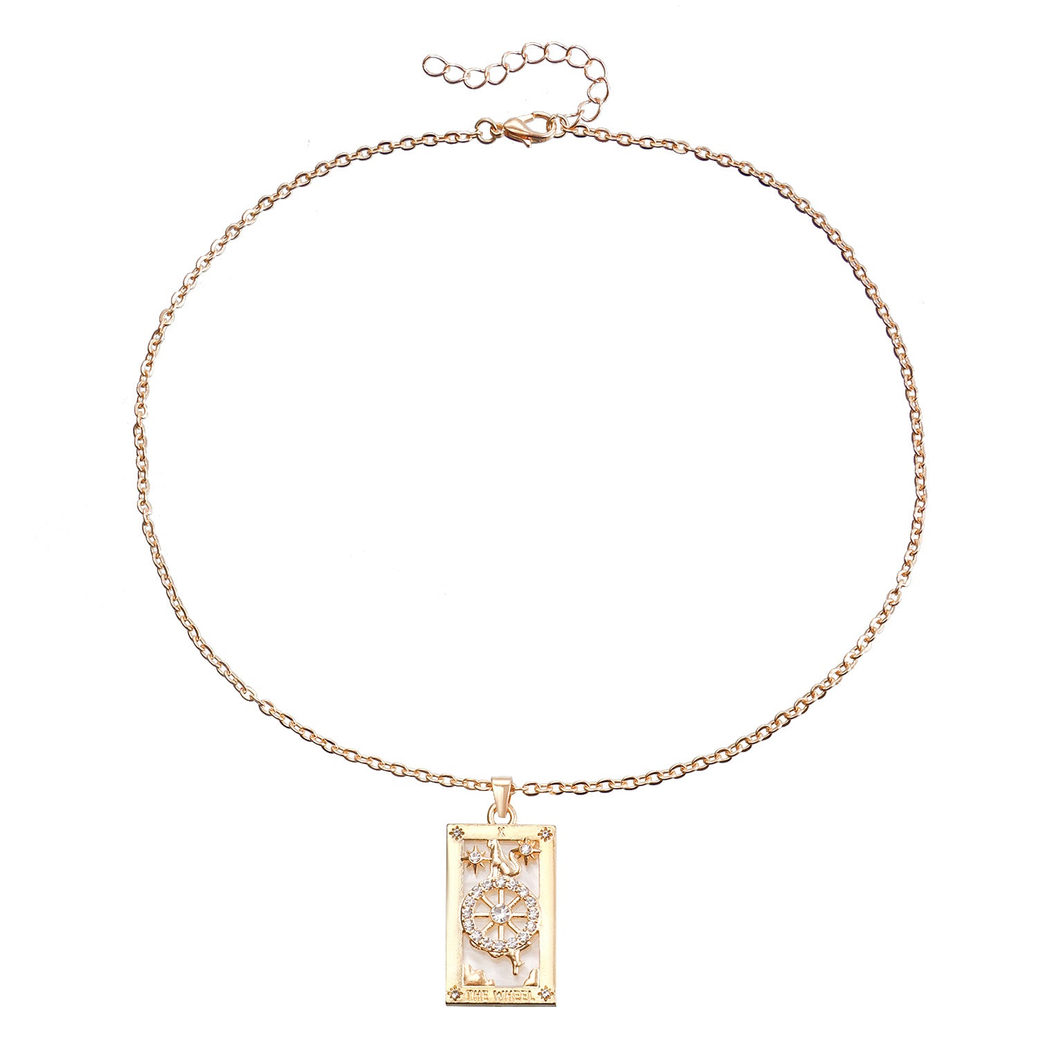 Wholesale Single Layer Metal Thin Chain Rectangular Tarot Card Square Necklace